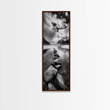 Mountain Stream, Stone Path, Black and White Nature, Scenic Landscape, Framed Canvas Print, Modern Cabin or Rustic Wall Decor, Office Art