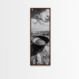 Desert Bowl, Coastal Landscape, Black and White Texture, Minimal Earth Tones, Framed Canvas Print, Rustic Farmhouse Kitchen Wall Art