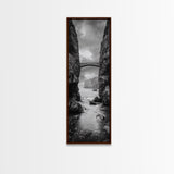 Sea Arch, Cliff Bridge, Coastal Landscape, Dramatic Ocean View, Black and White Framed Canvas Print, Bathroom Art, Hallway Wall Art
