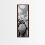 Granite Boulders, Coastal Rocks, Ocean Horizon, Dramatic Clouds, Framed Canvas Print, Nature Wall Art, Modern Beach House Decor