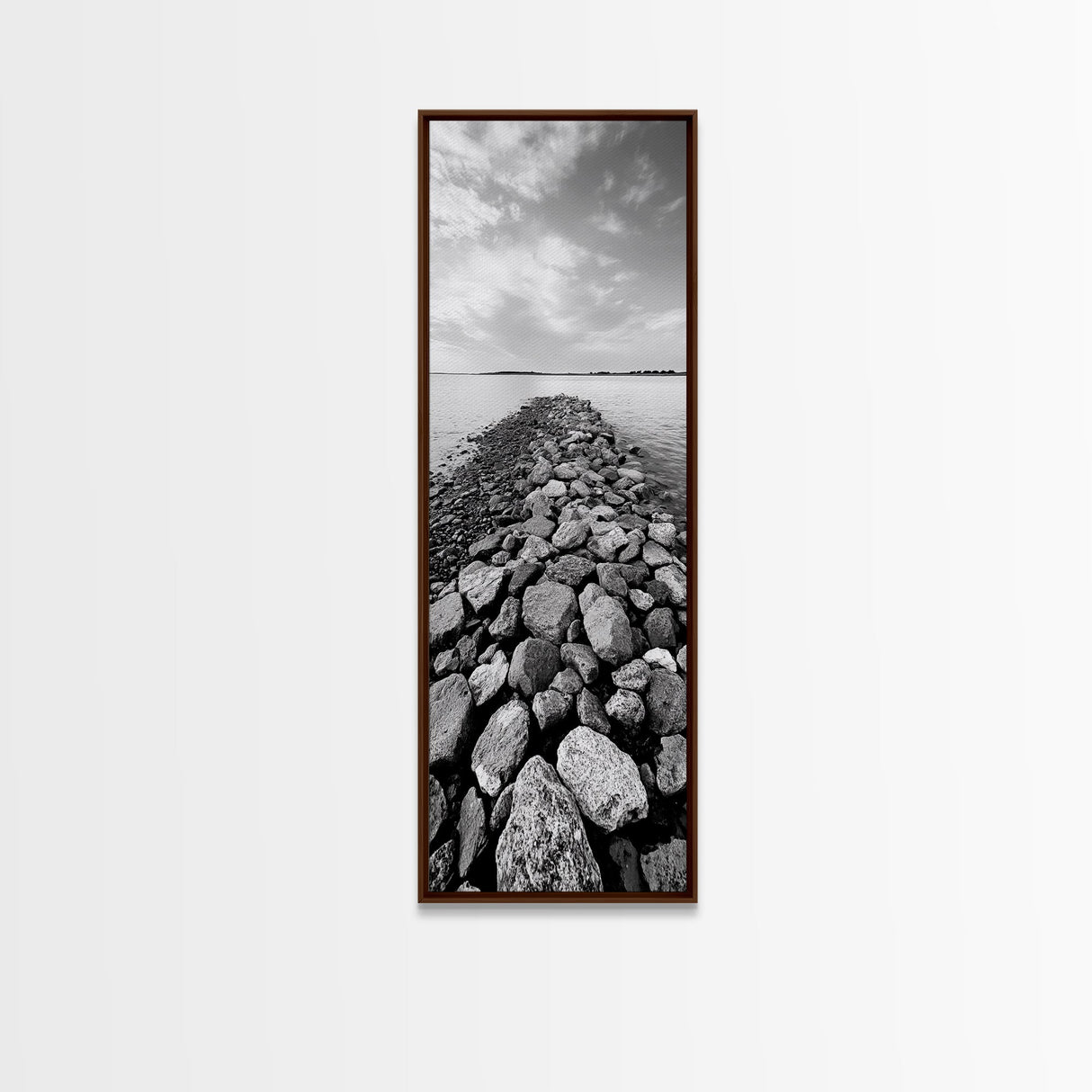 Rocky Jetty, Ocean Horizon, Black and White Seascape, Minimalist Nature, Canvas Print, Neutral Wall Decor, Office Wall Art, Hallway Decor
