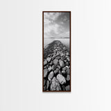 Rocky Jetty, Ocean Horizon, Black and White Seascape, Minimalist Nature, Canvas Print, Neutral Wall Decor, Office Wall Art, Hallway Decor