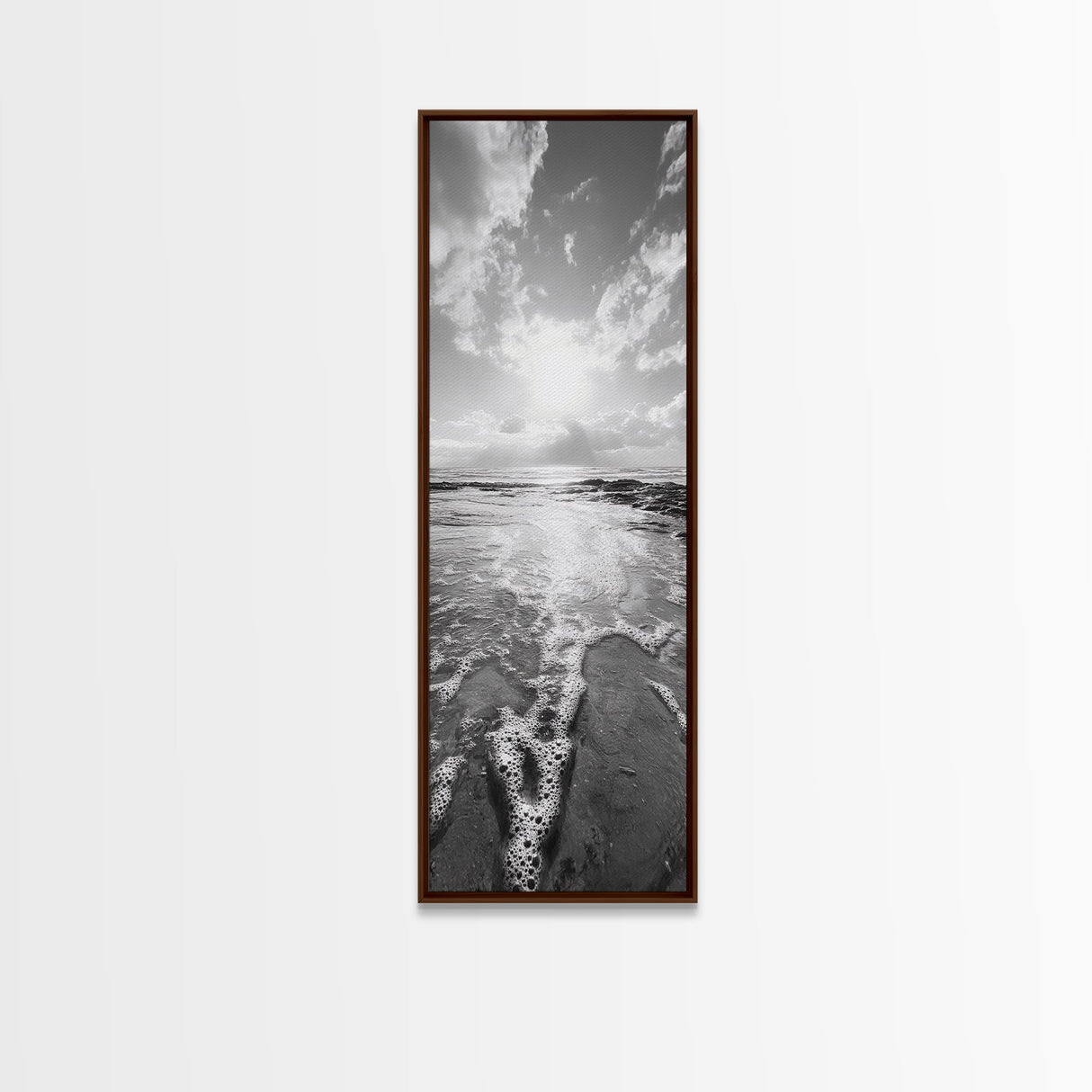 Ocean Foam, Morning Light, Tranquil Seashore, Black and White Coastal Print, Canvas Print, Minimalist Bathroom Print, Entryway Wall Art