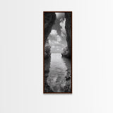 Ocean Cave, Tranquil Waters, Cloudy Sky, Coastal Wall Art, Canvas Print, Black and White Nature Decor, Modern Beach House Wall Art