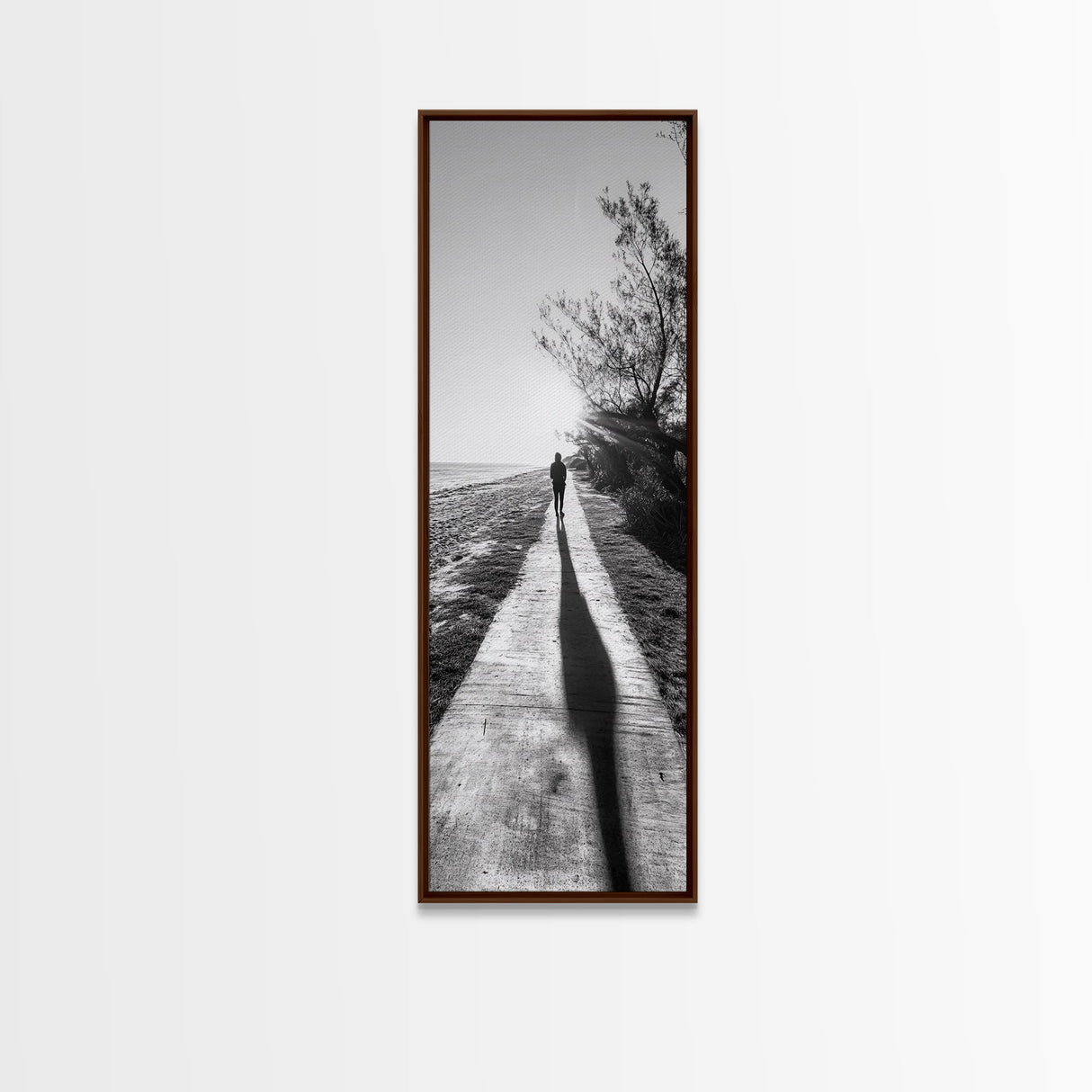Walkway Shadows, Coastal Path, Minimalist Silhouette, Black and White Art, Framed Canvas Print, Hallway Decor, Calm Modern Wall Art