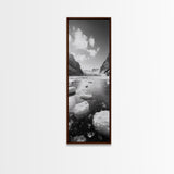 Arctic River, Snowy Mountains, Glacier Melt, Framed Canvas Print, Winter Landscape Art, Modern Living Room Decor, Nordic Aesthetic