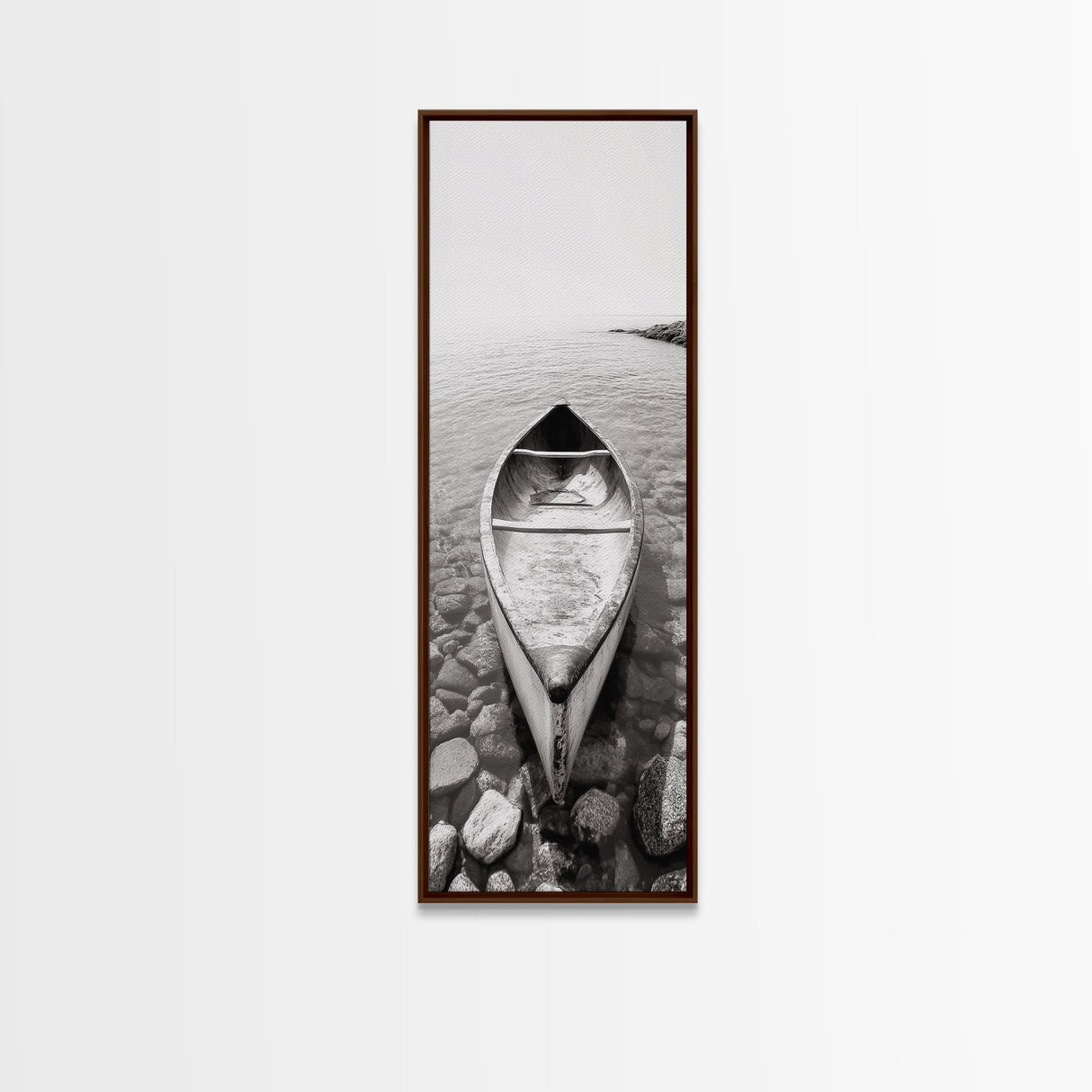 Rowboat Stillness, Peaceful Waters, Lake Canoe, Canvas Print, Entryway Wall Art, Minimalist Home Decor, Black and White Photography