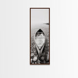 Rowboat Stillness, Peaceful Waters, Lake Canoe, Canvas Print, Entryway Wall Art, Minimalist Home Decor, Black and White Photography