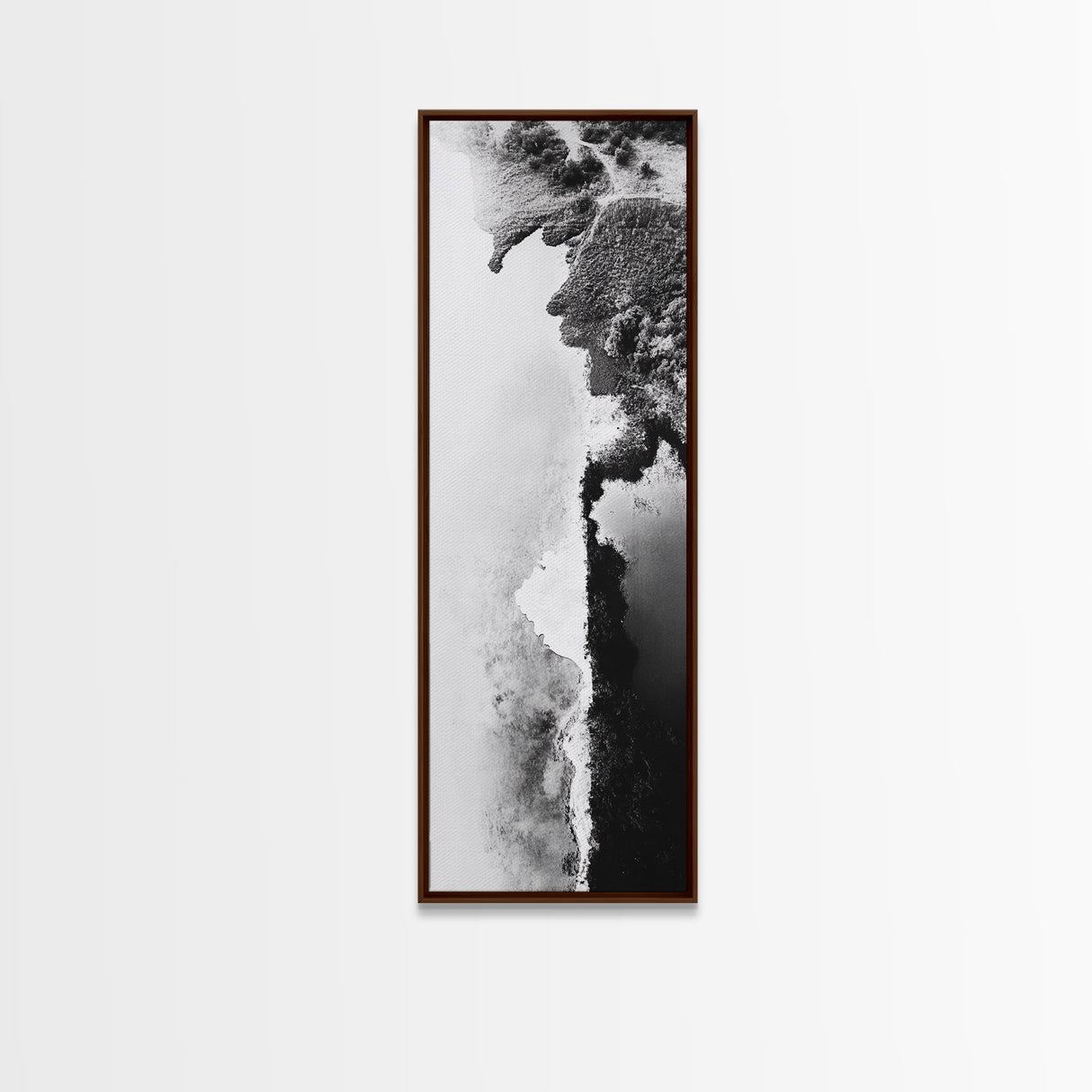 Aerial Coastline, Abstract Shore, Natural Edge, Canvas Print, Modern Living Room Wall Art, Black and White Photography, Coastal Decor