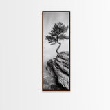 Lone Pine Tree, Minimal Nature, Tranquil Cliff Scene, Zen Forest Print, Framed Canvas Print, Japandi Wall Art, Entryway Tree Print, Nature Minimalism