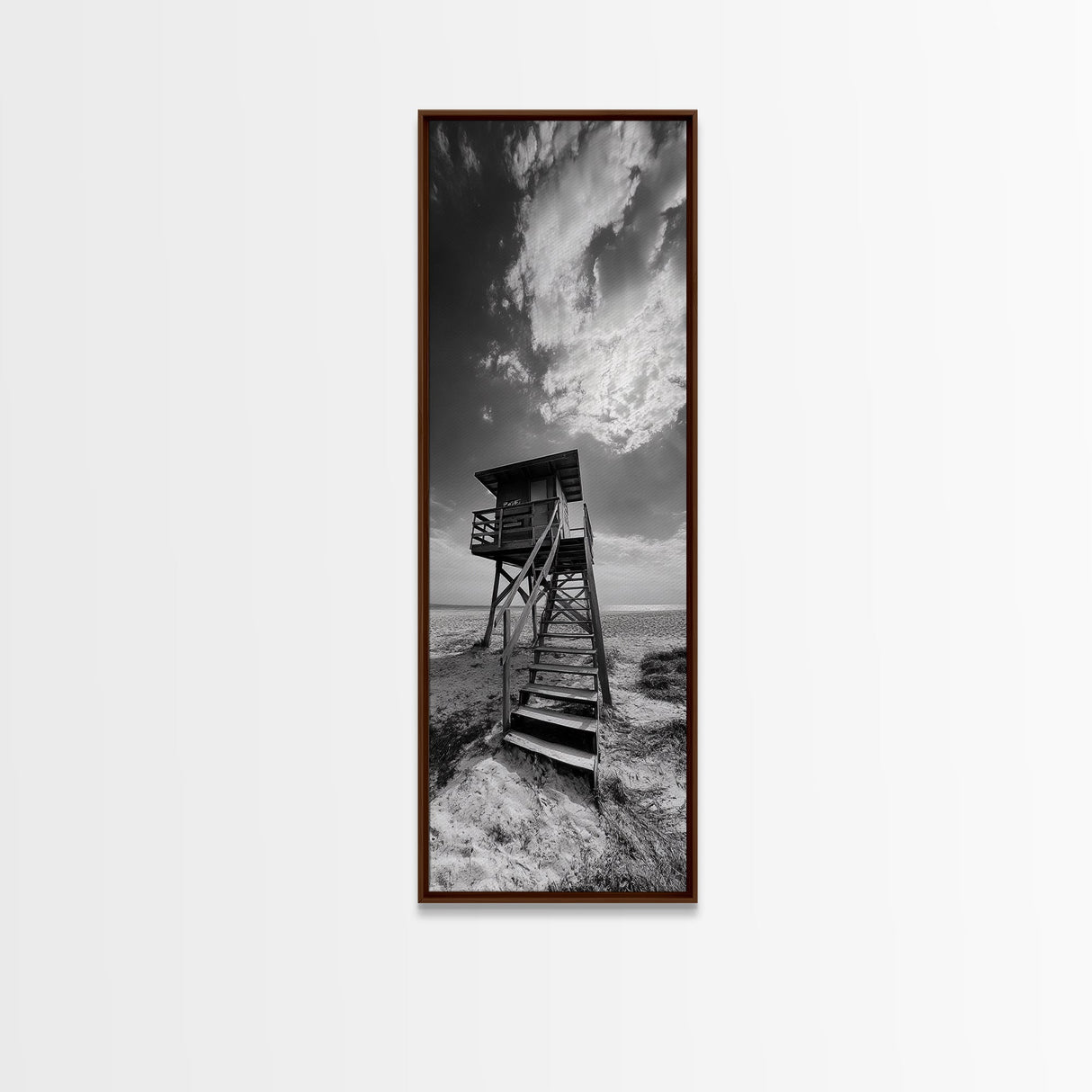 Lifeguard Tower, Beach Vibes, Ocean Escape, Dramatic Sky, Framed Canvas Print, Surf Shack Decor, Coastal Bedroom Wall Art, Minimal Beach Art