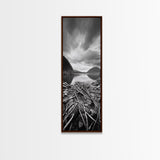 Lake Driftwood, Mountain Lake, Nature Reflection, Rugged Shoreline, Framed Canvas Print, Cabin Wall Art, Autumn Nature Photography Style