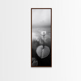 Minimalist Lotus, Zen Flower, Misty Pond, Tranquil Nature, Monochrome Botanical Framed Canvas Print, Bedroom Meditation Wall Decor