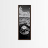 Water Lily Bloom, Lake Flowers, Lotus Petals, Peaceful Reflections, Botanical Art Framed Canvas Print, Spa Room Floral Wall Decor