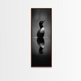 Reflected Loon, Lake Silence, Bird Mirror, Wildlife Art, Moody Black White Framed Canvas Print, Study Nature Wall Decor Minimalist Style
