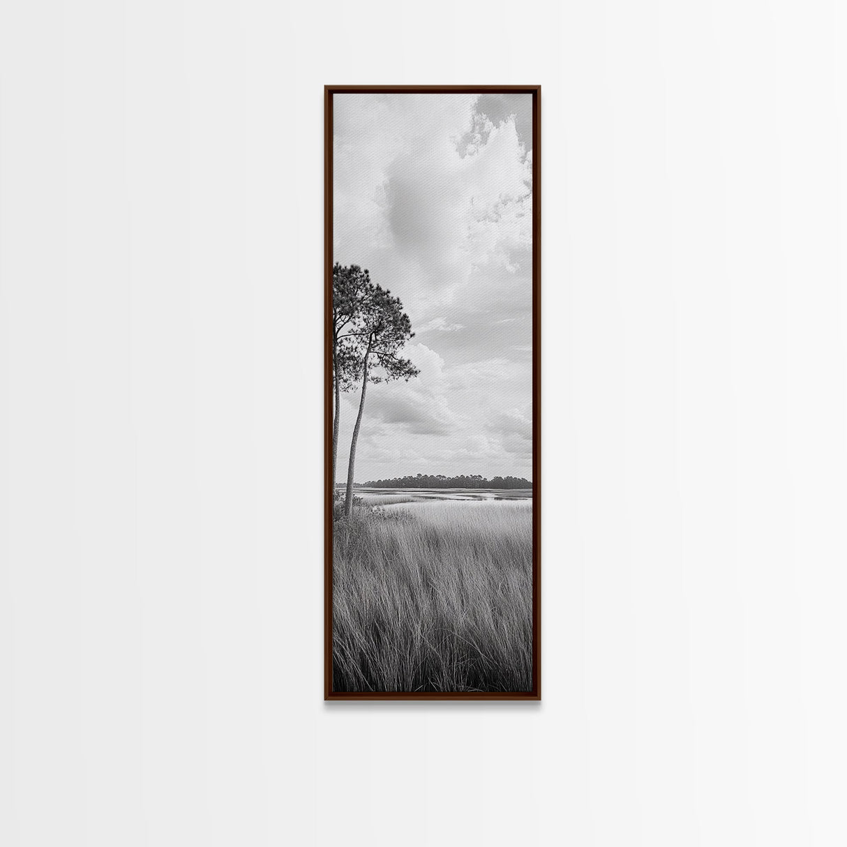 Marshland Trees, Coastal Wetlands, Serene Landscape, Peaceful Horizon, Framed Canvas Print, Office Wall Art, Minimalist Nature Art