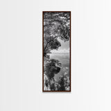 Mangrove Shoreline, Tree Reflections, Still Waters, Tranquil Escape, Black White Nature Framed Canvas Print, Zen Wall Art Entryway Decor