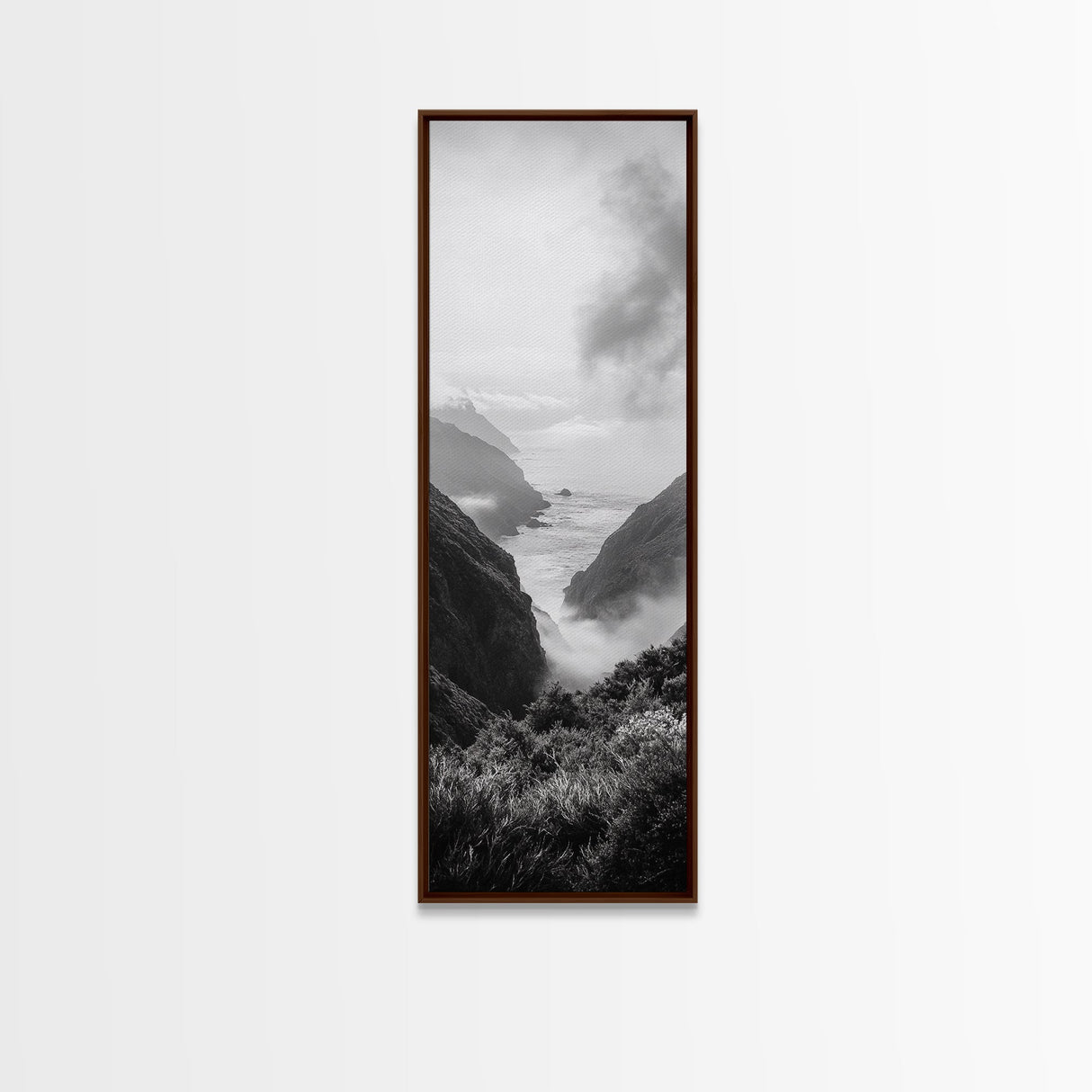 Foggy Coast, Ocean Cliffs, Atmospheric Horizon, Canvas Print, Nature Wall Art, Moody Landscape, Neutral Tones, Hallway or Office Decor