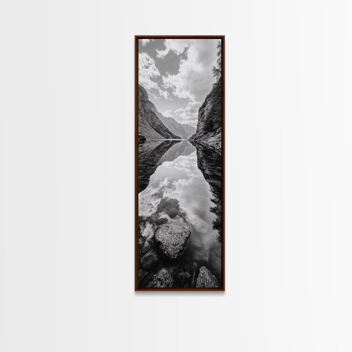 Reflective Lake, Cloud Mirror, Mountain Calm, Canvas Print, Serene Bedroom Wall Art, Nature Tranquility, Scandinavian Landscape Style