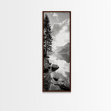 Mountain Lake Peace, Still Water View, Nature Escape, Framed Canvas Print, Living Room Wall Art, Nordic Cabin Decor, Minimal Landscape