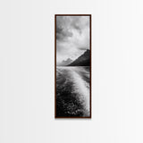 Boat Wake Lines, Alpine Coast, Moody Waters, Canvas Print, Minimalist Lake Art, Office Wall Decor, Modern Nautical Landscape Style