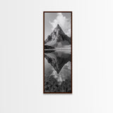 Sharp Mountain Peak, Reflection Stillness, Monochrome Wild, Framed Canvas Print, Rustic Cabin Wall Art, Nature Lover Gift Idea