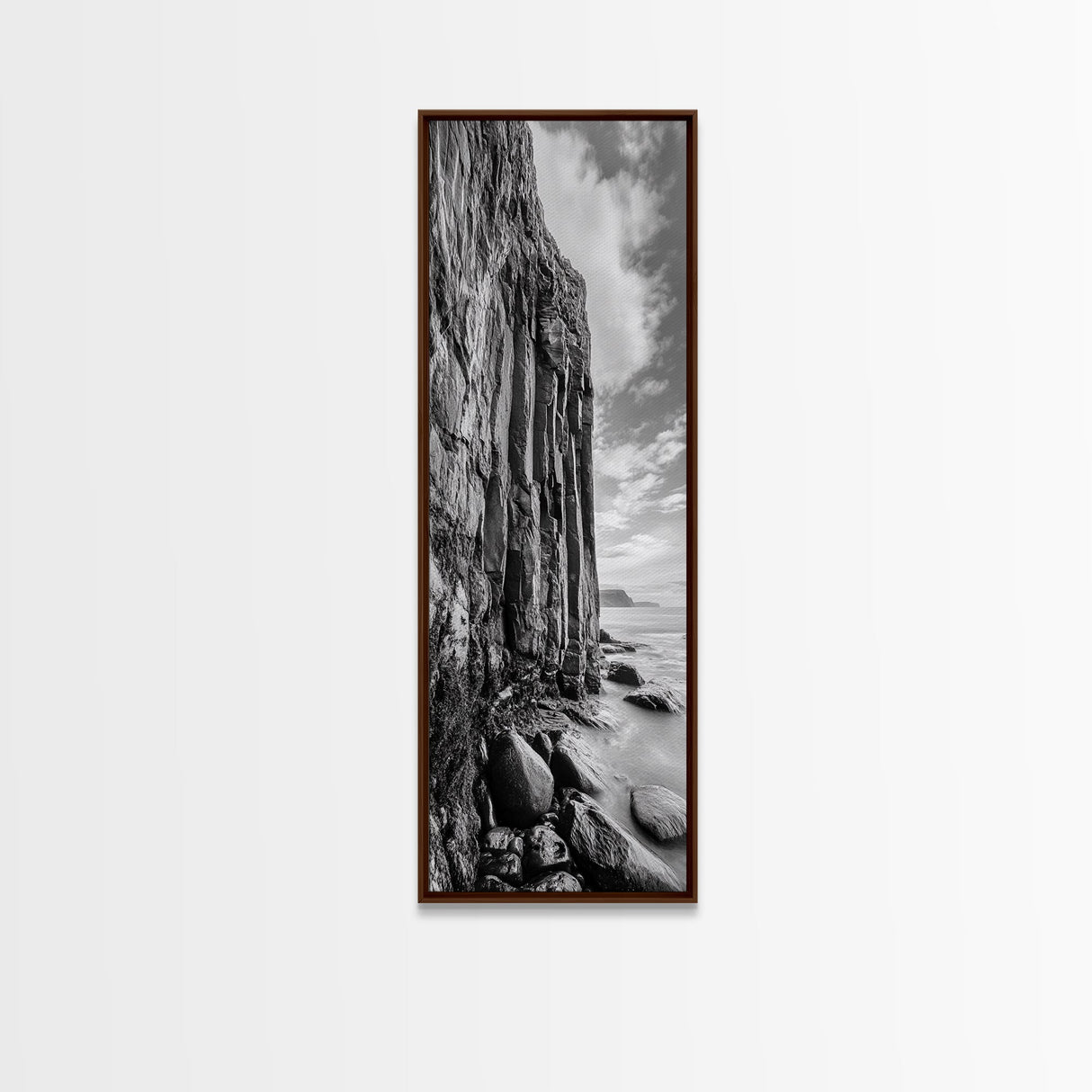 Cliffside Texture, Ocean Rocks, Vertical Landscape, Canvas Print, Modern Coastal Wall Art, Minimalist Nature Decor, Hallway Art