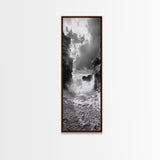 Wave Crash Rocks, Ocean Drama Scene, Moody Beach Photography, Coastal Kitchen Decor, Framed Canvas Print, Nautical Wall Art