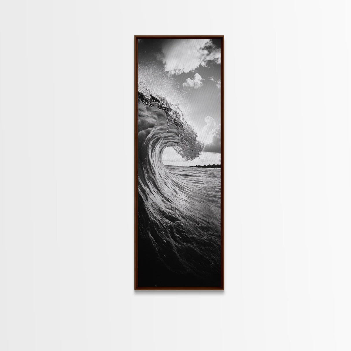 Ocean Wave Curl, Black White Surf, Modern Coastal Art, Bathroom Beach Decor, Framed Canvas Print, Minimalist Wall Style, Living Room Art