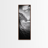 Ocean Wave Curl, Black White Surf, Modern Coastal Art, Bathroom Beach Decor, Framed Canvas Print, Minimalist Wall Style, Living Room Art