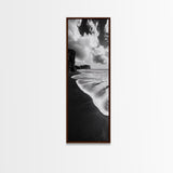 Shoreline Edge, Ocean Waves, Coastal Horizon, Framed Canvas Print, Black and White Beach Art, Bathroom Art, Entryway Wall Decor
