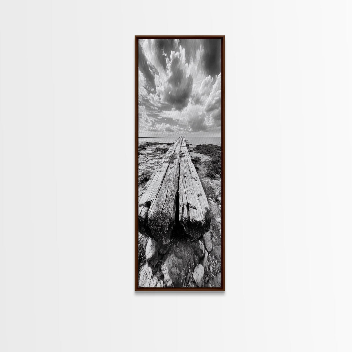 Weathered Pier End, Dramatic Ocean View, Minimalist Coastal Landscape, Canvas Print, Living Room Fall Wall Art, Rustic Decor
