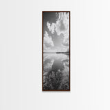 Lake Reflection, Calm Waters, Cloudy Sky, Minimalist Landscape, Framed Canvas Print, Neutral Living Room Art, Tranquil Nature Scene