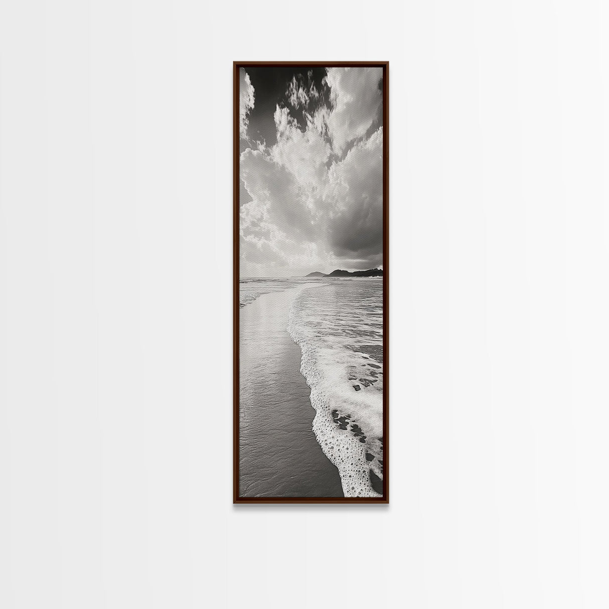 Beach Horizon, Ocean Calm, Foamy Shore, Black White Coastal Art, Canvas Print, Bathroom Decor, Peaceful Coastal Minimalist Style