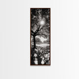 Sunlight Tree, Autumn Glow, Nature Shadowplay, Black White Forest Scene, Canvas Print, Fall Living Room Art, Boho Earthy Wall Decor