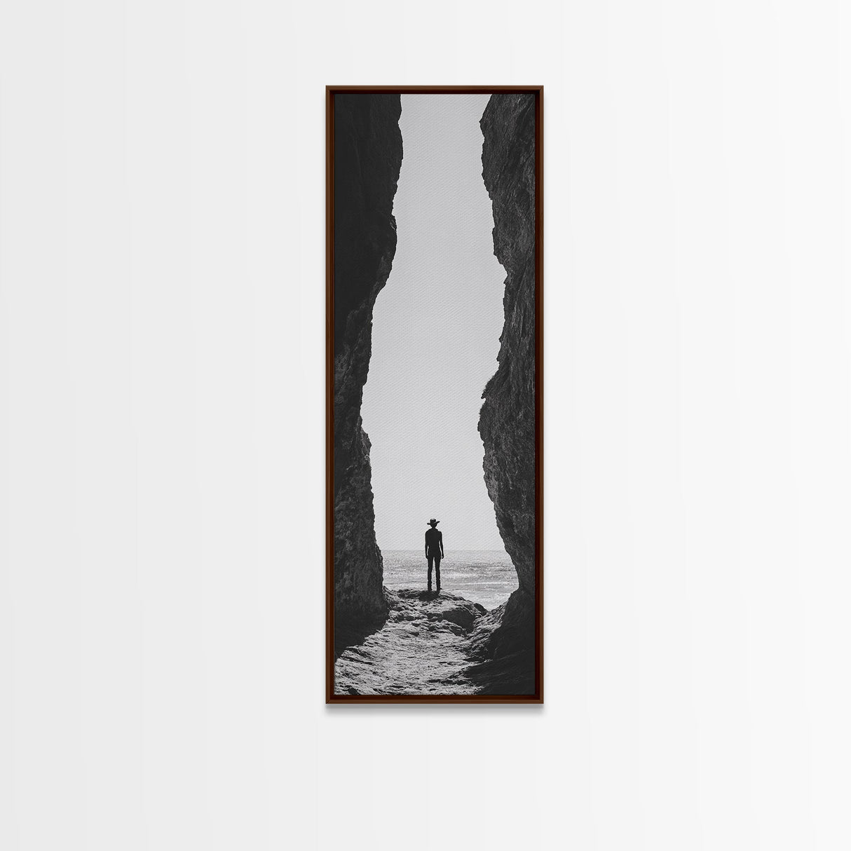 Lone Cowboy, Cliff View, Western Vibes, Silhouette Minimalist, Framed Canvas Print, Farmhouse Wall Art, Masculine Desert Decor