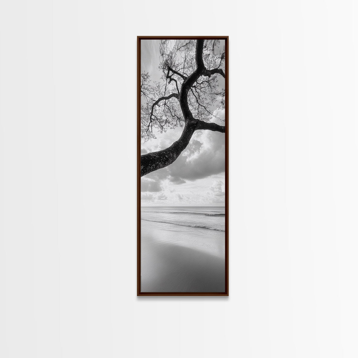 Ocean Tree View, Beach Horizon, Minimal Branches, Framed Canvas Print, Coastal Living Room Art, Neutral Decor, Zen Nature Photography