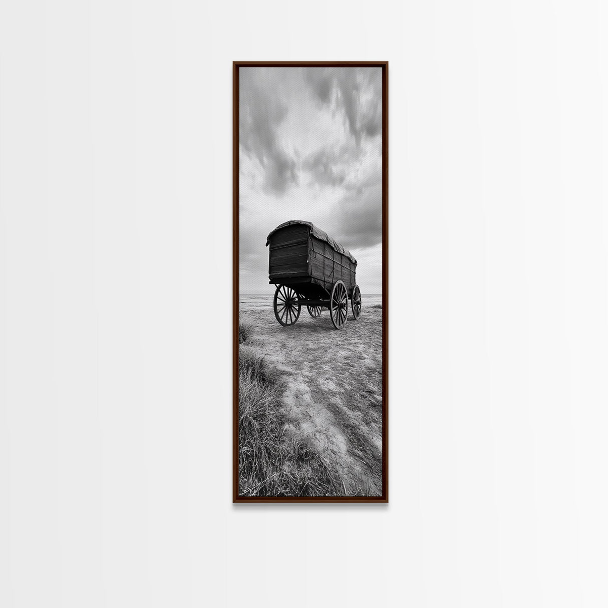 Covered Wagon Trail, Old West Scene, Vintage Rustic Art, Homestead Vibe, Framed Canvas Print, Farmhouse or Office Wall Art, Boho Bedroom