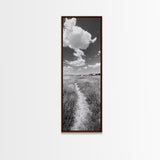Countryside Trail View, Open Prairie Path, Farmhouse Nature, Framed Canvas Print, Entryway or Rustic Living Room Art, Beach House Decor