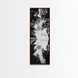 Misty Lake, Nature Reflection, Tranquil Waters, Monochrome Trees, Framed Canvas Print, Minimalist Wall Art, Bathroom or Hallway Decor