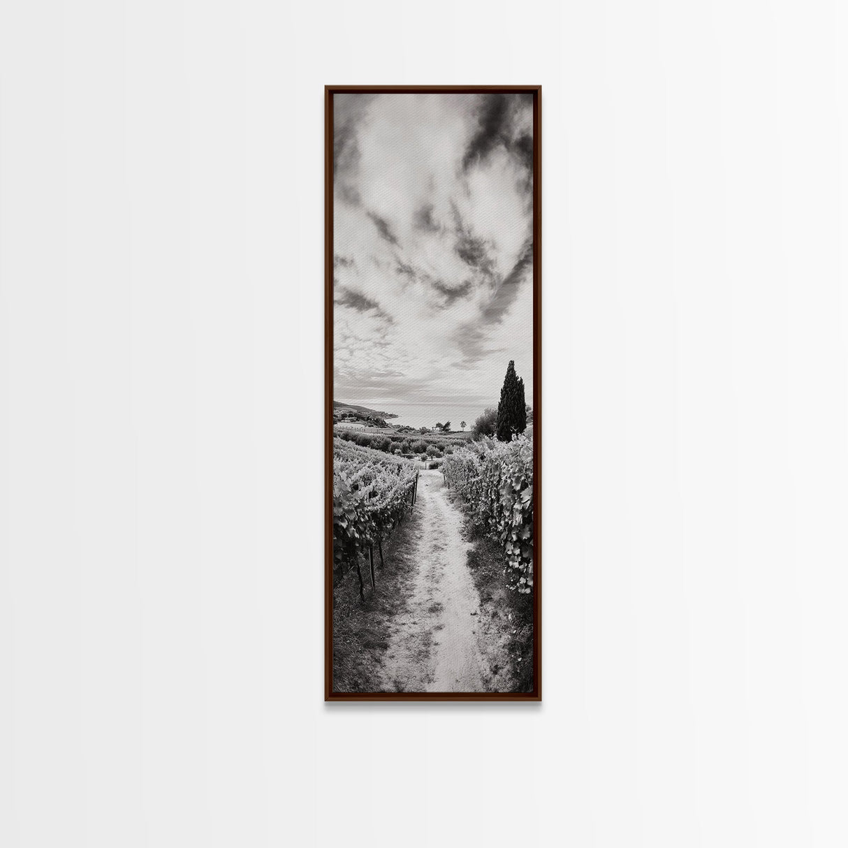 Vineyard Pathway, Scenic Hills, Countryside View, Rustic Charm, Framed Canvas Print, Farmhouse Kitchen Wall Art, Autumn Decor