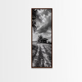 Rustic Cabin, Countryside Road, Farm Field, Palm Trees, Framed Canvas Print, Farmhouse Entryway Wall Art, Fall Landscape,  Den Wall Art