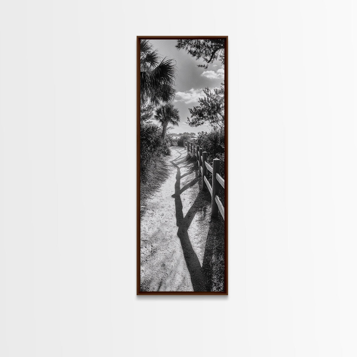 Beach Path, Palm Shadows, Coastal Walkway, Tropical Foliage, Canvas Print, Bathroom or Hallway Wall Art, Coastal Minimalist, Cozy Lodge Decor