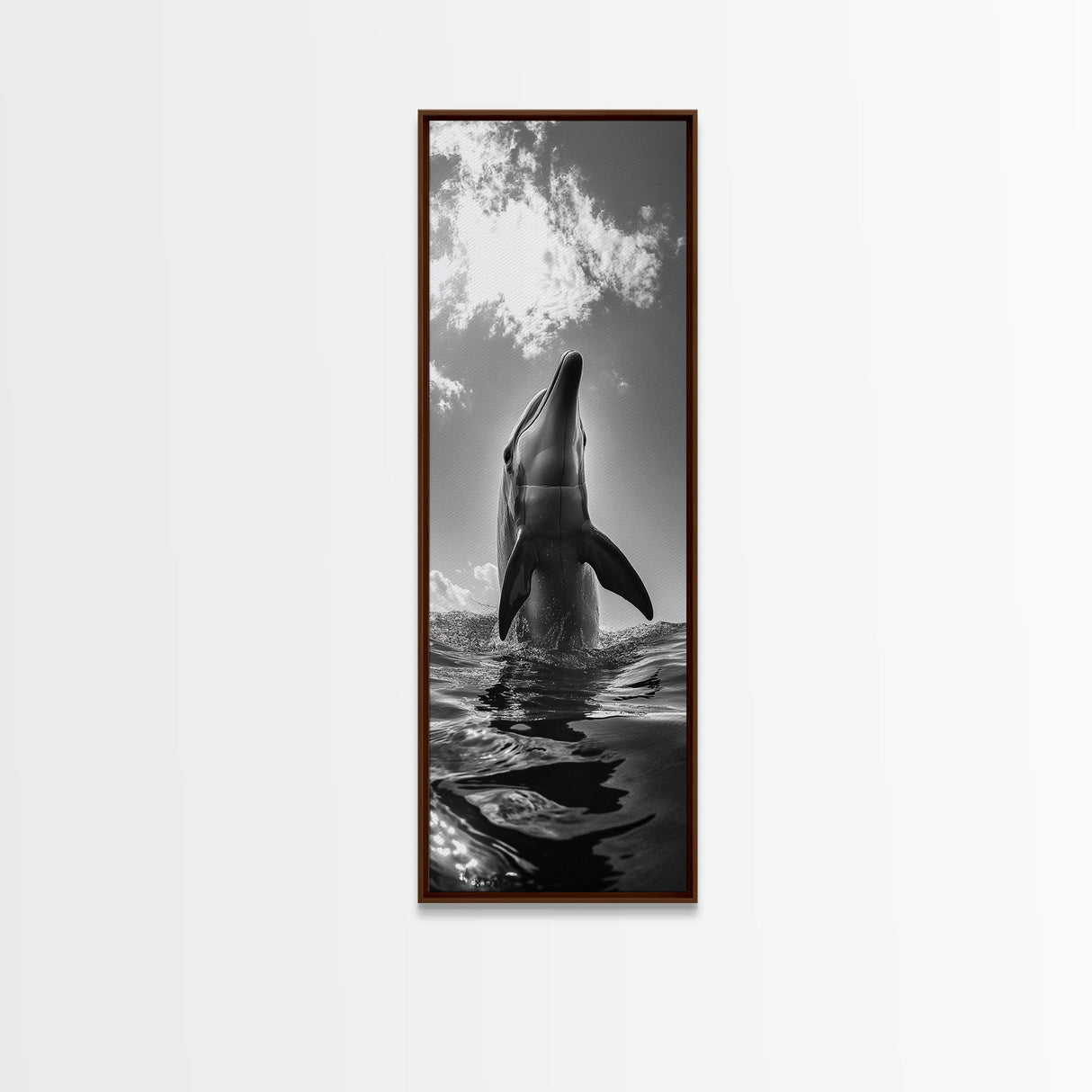 Dolphin Splash, Ocean Play, Marine Wildlife, Canvas Print, Coastal Bathroom Wall Art, Animal Lover Decor, Minimalist Ocean Scene