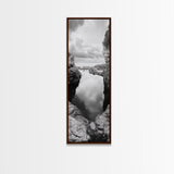 Tide Pool, Coastal Reflection, Tranquil Cove, Cloudy Sky, Framed Canvas Print Zen Bathroom Art, Minimalist Nature Wall Decor, Neutral Modern Style