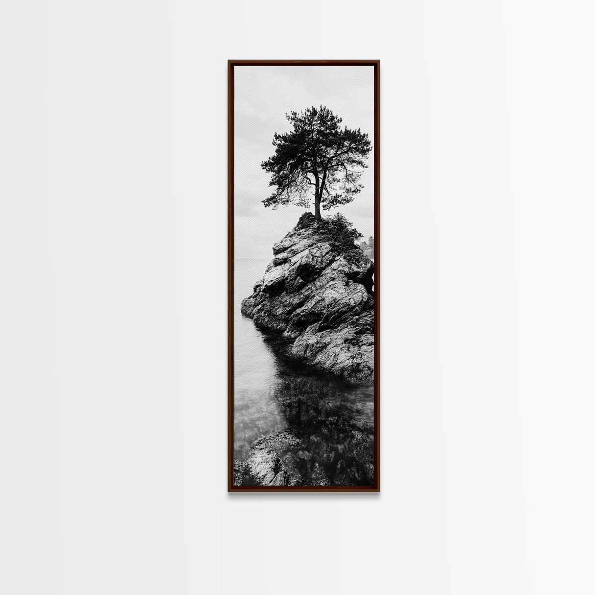 Lone Tree, Rock Island, Tranquil Coast, Nature Strength, Framed Canvas Print Cabin Wall Art, Minimalist Tree Print, Nordic Nature Living Room Decor