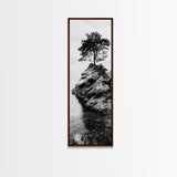 Lone Tree, Rock Island, Tranquil Coast, Nature Strength, Framed Canvas Print Cabin Wall Art, Minimalist Tree Print, Nordic Nature Living Room Decor
