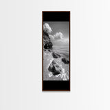 Rocky Beach, Calm Water, Summer Shore, Black White Coastal View, Framed Canvas Print Beach Wall Art, Nature Decor, Coastal Bathroom Style