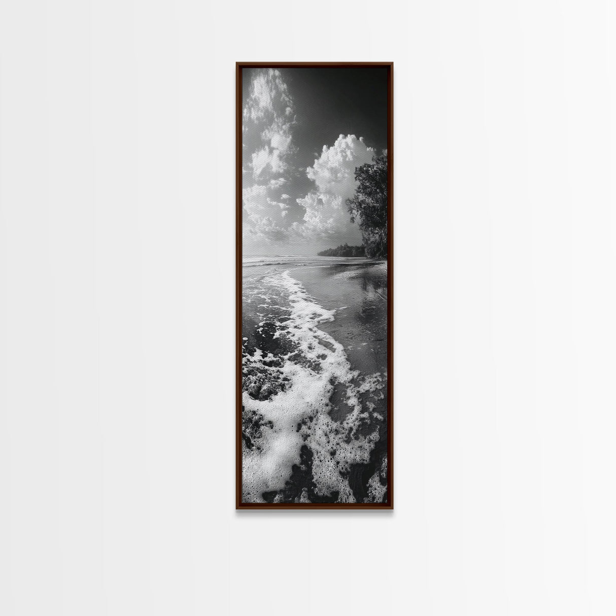 Ocean Shoreline, Coastal Decor, Beach Serenity, Nautical Style, Tranquil Scene, Framed Canvas Print, Bathroom Wall Art, Modern Beach Aesthetic