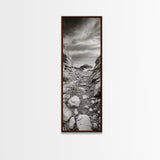 Rocky Coast Path, Serene Ocean View, Minimalist Nature, Framed Canvas Print, Neutral Tones, Beach Art, Hallway Wall Decor, Coastal Home Vibe